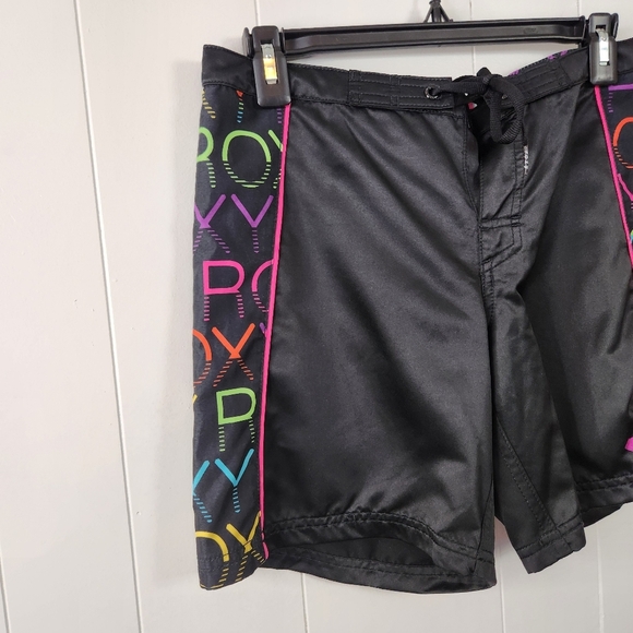 Roxy Swim Black Board Shorts Lace-Up Surf Long Bermuda Short Trunks Beach 3 - Picture 3 of 11
